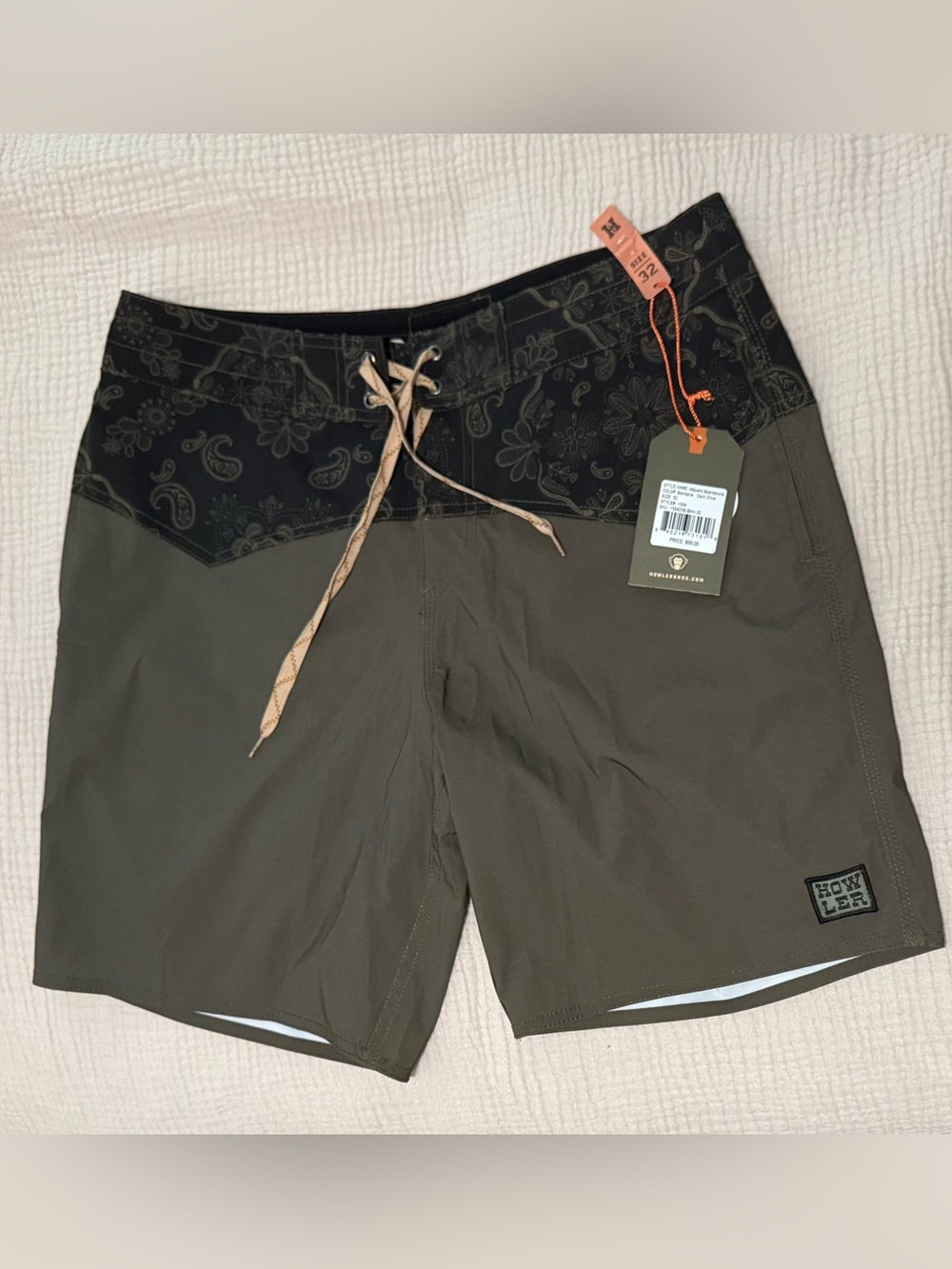 Howler Brothers Olive Green Boardshorts with Black Waistband